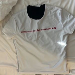 Alexander Wang Reversible White Shrunken Logo T-Shirt, Size Small